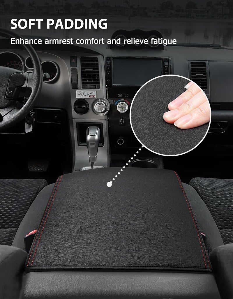 Eaglecover Center Console Cover for Toyota Tundra Accessories 2007-2013 & Toyota Sequoia 2008-2022, Vinyl Leather Car Armrest Protector, Anti-Scratch, Black with Red Stitching - Image 4
